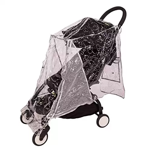 Disney Baby by J.L. Childress Universal Stroller Rain Cover - Disney Stroller Accessory - Disney World Travel Essential - Mickey Mouse Pattern - Storage Pocket - Clear/Silver