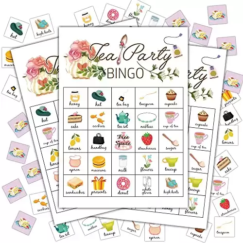 Tea Party Bingo Cards, 24 Players Bingo Game