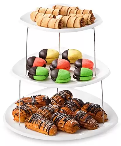 Collapsible 3-Tier Party Tray: Decorative Design Folds for Minimal Storage, elegant Serving Tray