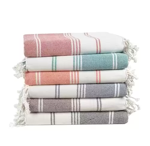 LANE LINEN Beach Towels 6 Pack, Oversized Beach Towel, Pre-Washed Large Beach Towel, Stylish Pool Towels for Adults, Quick Dry Beach Towel, Lightweight Travel Towel, 39"x71" - Diamond Multi ...