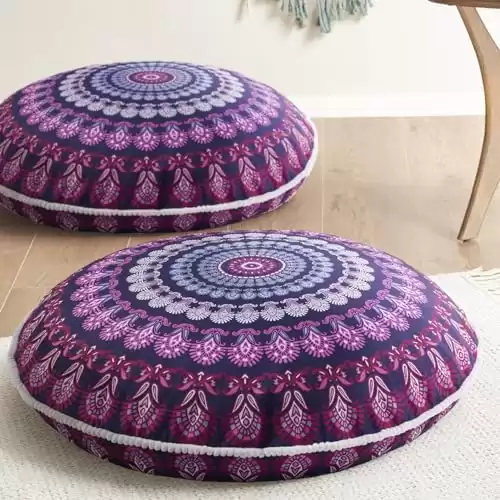 Meditation Floor Pillow Set of 2, Round Large Pillows Seating for Adults, Bohemian Mandala Circle Cushion - 32 Inch, Memory Foam