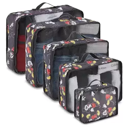 Disney Minnie Mickey Stitch Packing Cubes - 5 Piece Packing Organizer Set - Travel Essentials - Packing Cubes 5 Piece Set (Black)