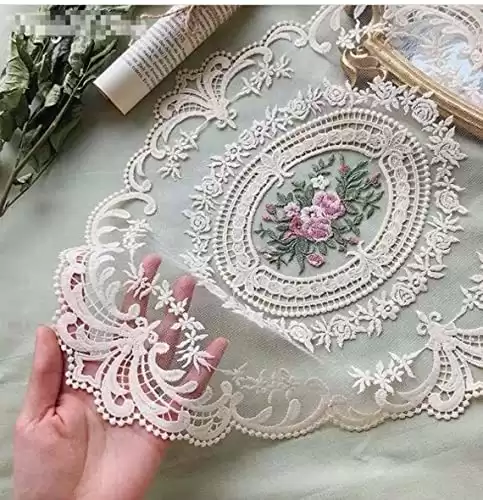 2 Pack Retro Lace Placemats, French Crochet Doilies, Handmade Embroidered Table Mats, 12x16-in Beige