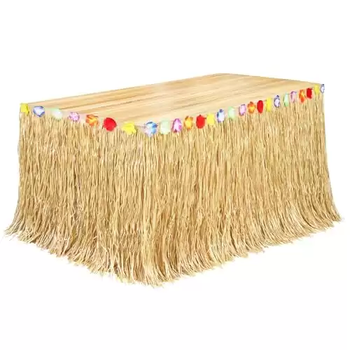 Luau Grass Table Skirt Natural 9 Feet x 29.5 Inch Hawaiian Table Skirt for Tropical Hawaiian Party Decorations