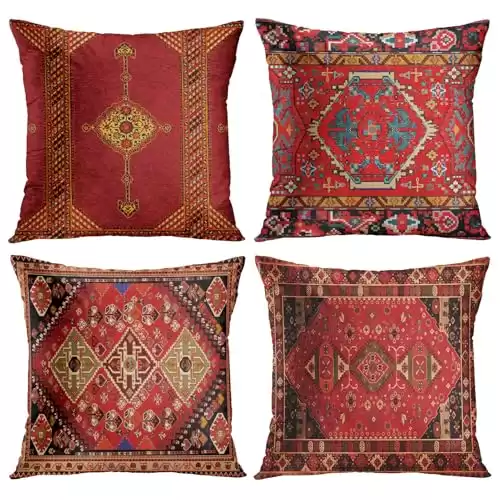 Throw Pillow Covers Geometric Kilim Moroccan Home Decor Set of 4 - 18 x 18 Inches