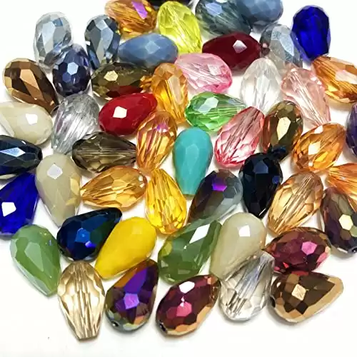 50pcs Teardrop Crystal Glass Beads 10x15mm Vertical Hole Faceted