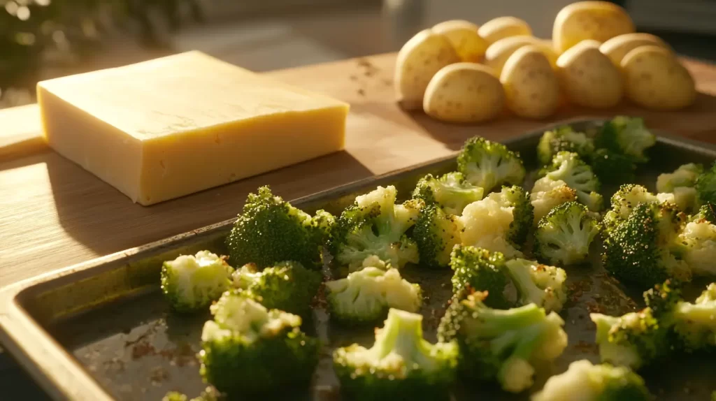 Roasted broccoli on a tray