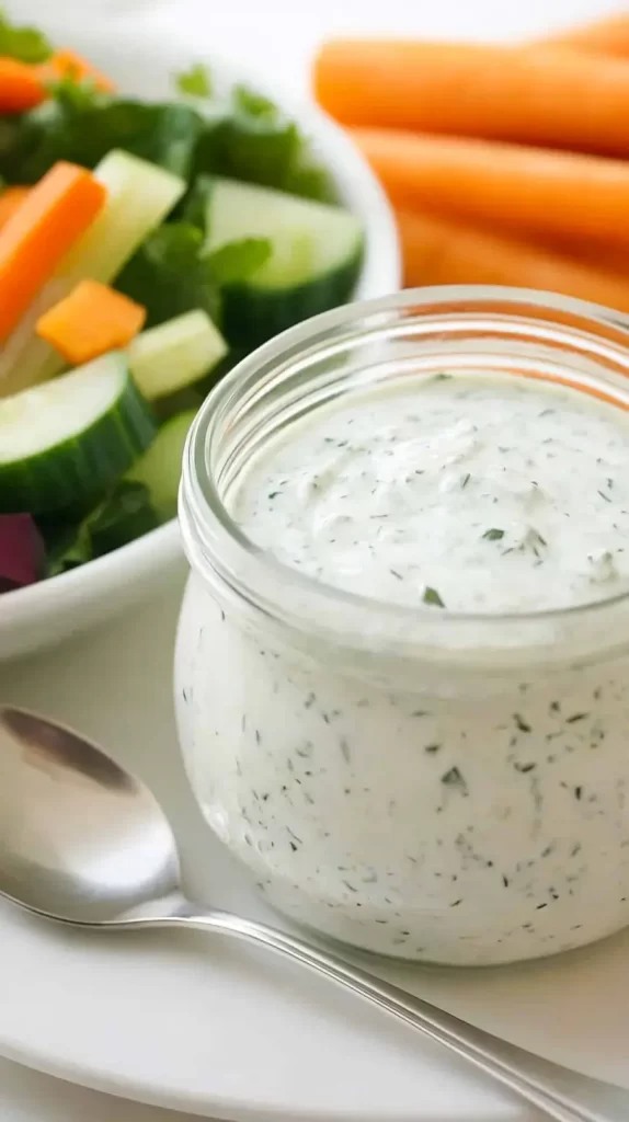 jar of ranch with garden salad