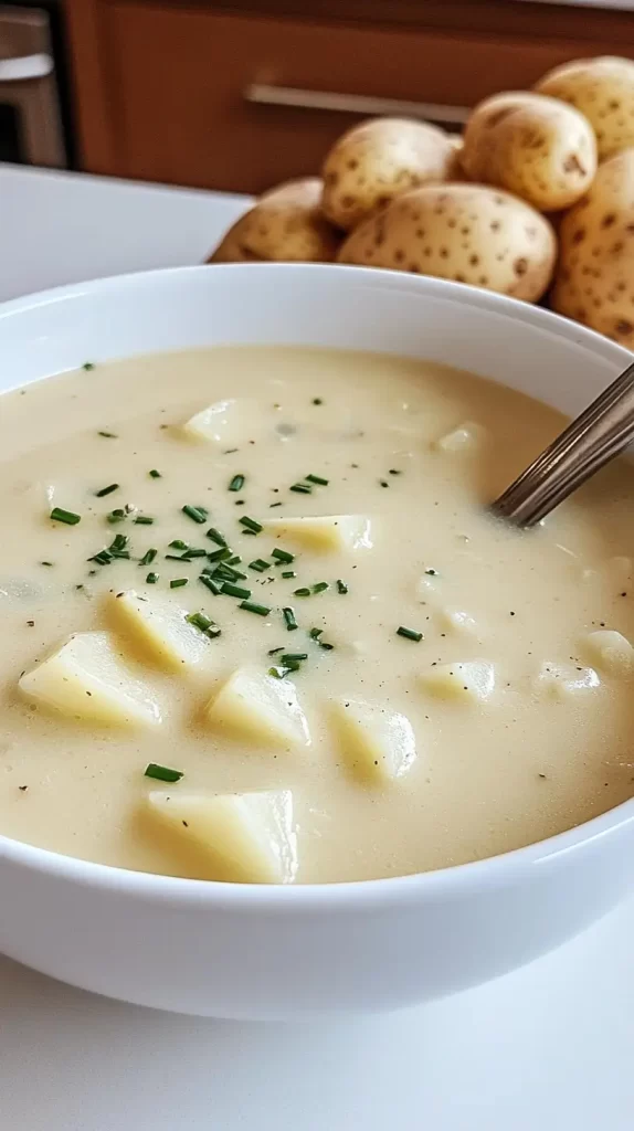 potato soup with potatoes in the back