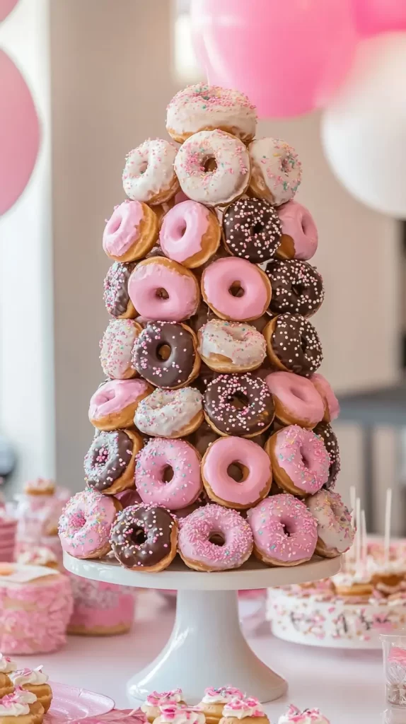 donut tower, birthday party food ideas