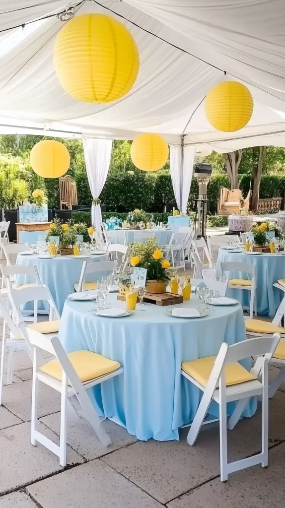 blue and yellow party set-up