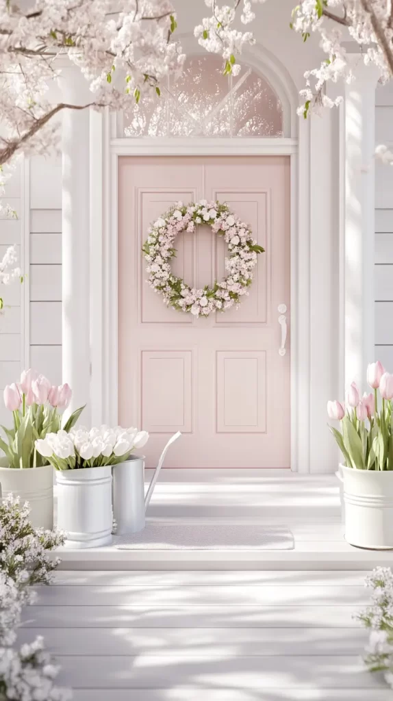 pink door, tulip decor