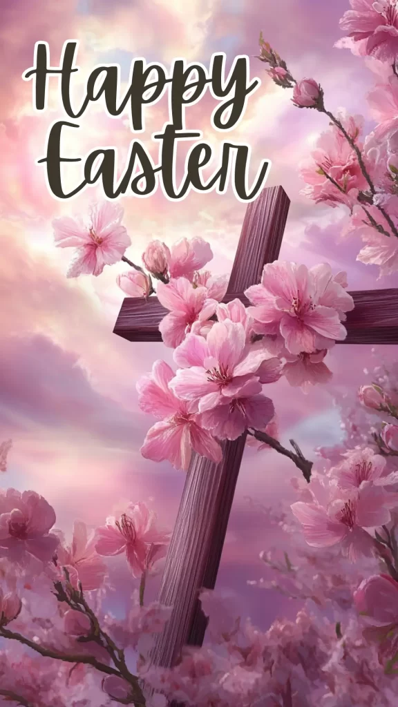 Cross with flowers, and an Easter message