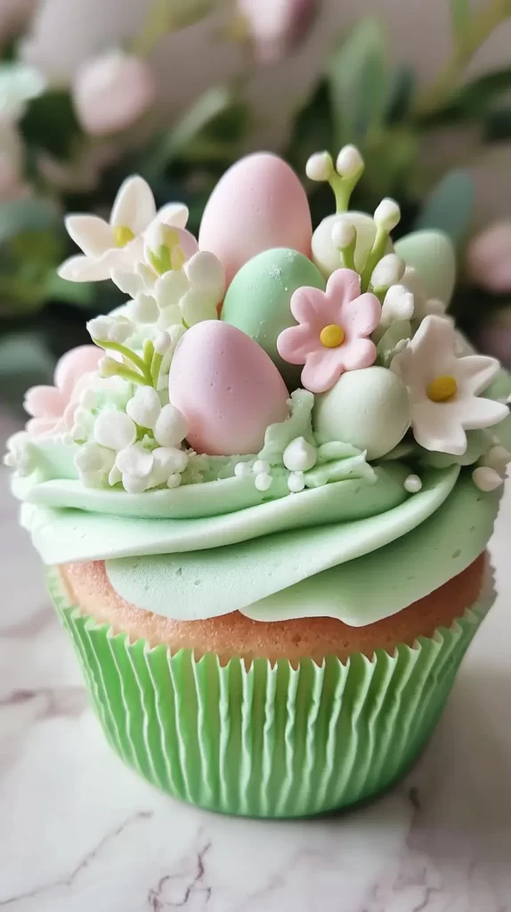 egg and garden design on icing