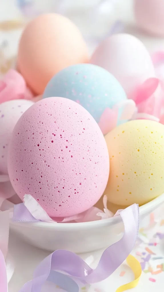 bath bombs shaped as pastel eggs