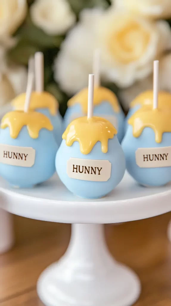 hunny cake pots, winnie the pooh baby shower ideas