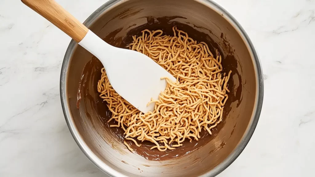 mixing noodles and chocolate