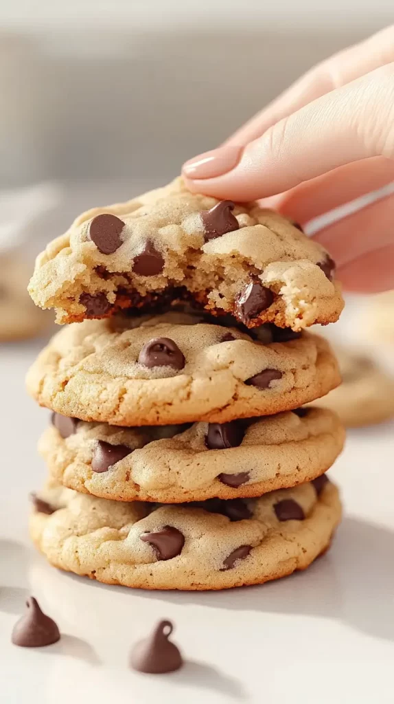 stack of cookies, one being taken with a female hand