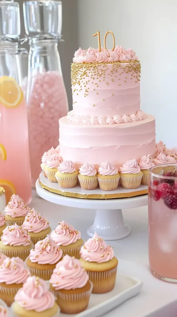 cake and cupcakes and pink lemonade