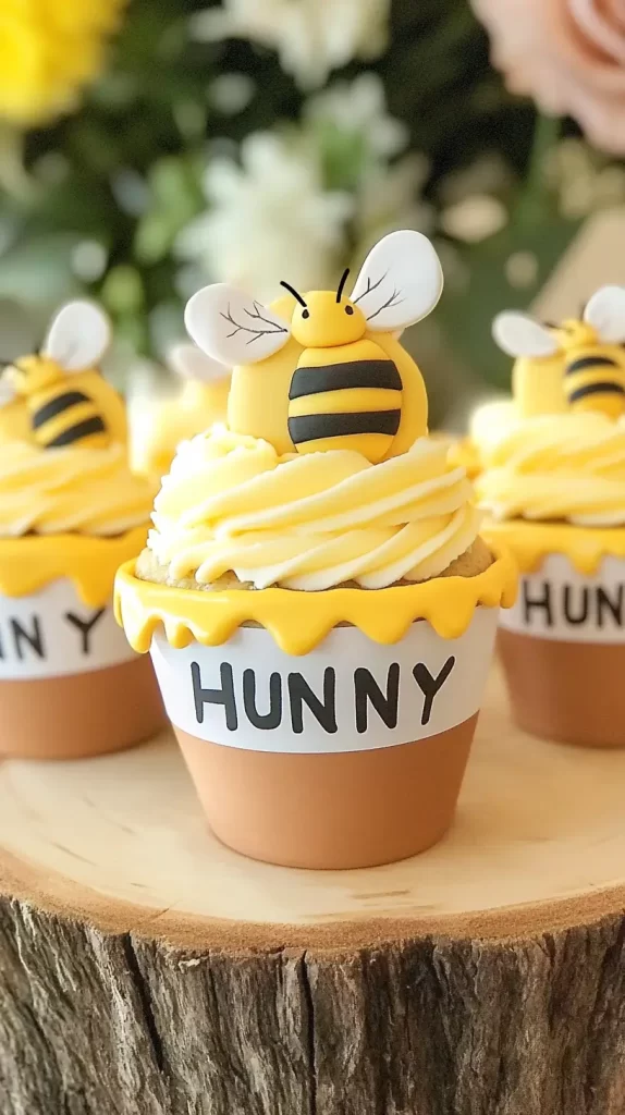 hunny pot cupcakes, winnie the pooh baby shower ideas