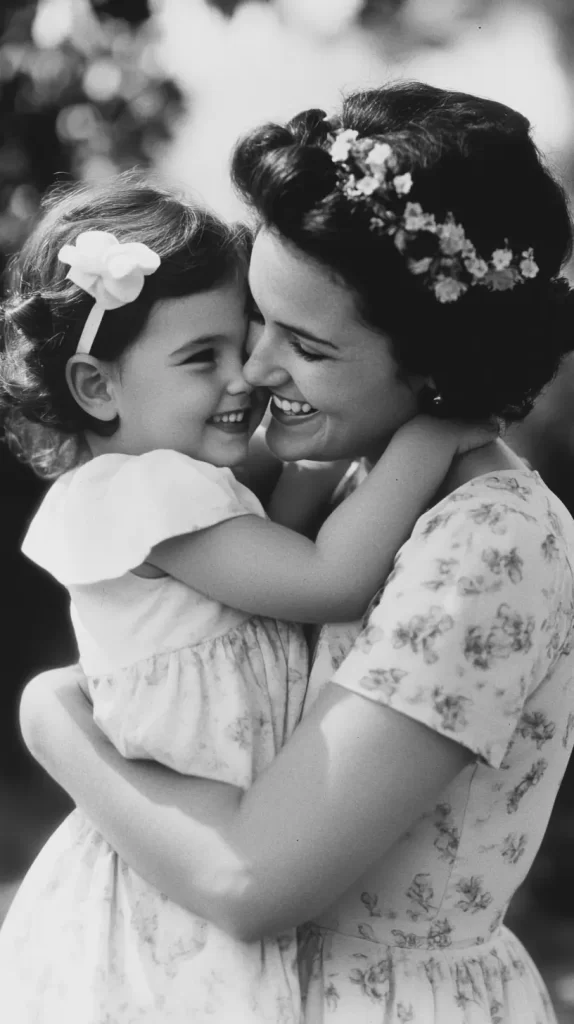 black and white photo of a mom and daughter