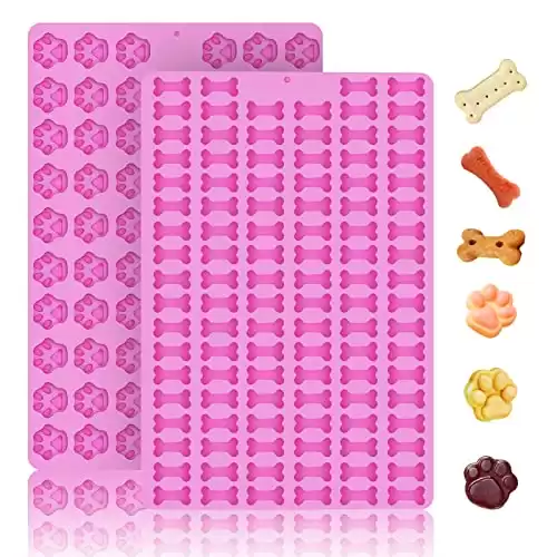 2 PCS Mini Silicone Molds, Dog Treat Molds, 106 Cavity Dog Bone Mold 69 Cavity Paw Silicone Mold for Baking Biscuits (Mini Dog Bone+Dog Paw)