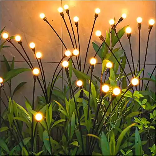 Solar Garden Lights - New Upgraded Solar Swaying Light, Sway by Wind, Solar Outdoor Lights, Yard Patio Pathway Decoration, High Flexibility Iron Wire & Heavy Bulb Base, Warm White(2 Pack)