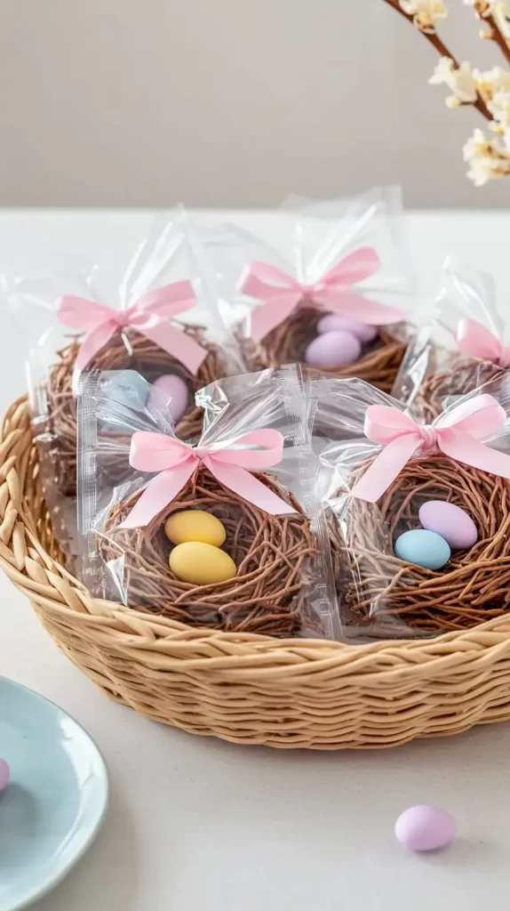 birds nest cookies wrapped in clear cellophane