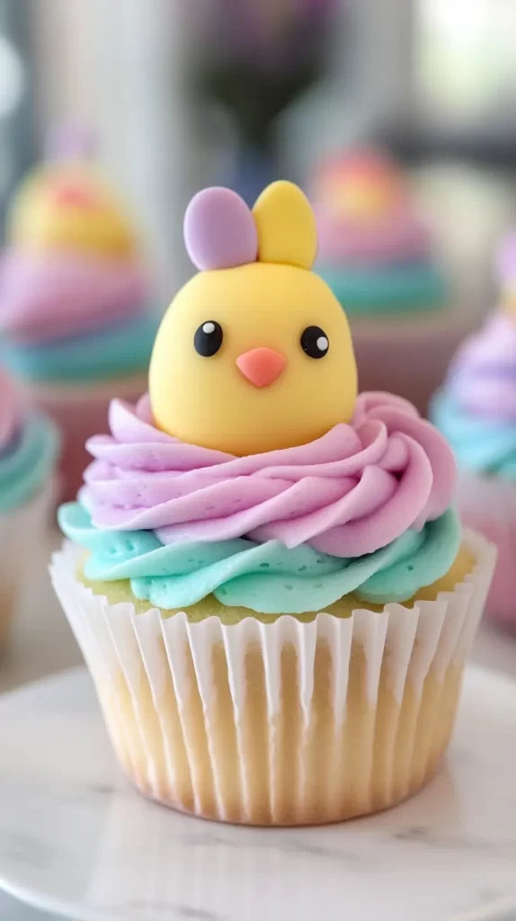 little chick decoration on colorful icing