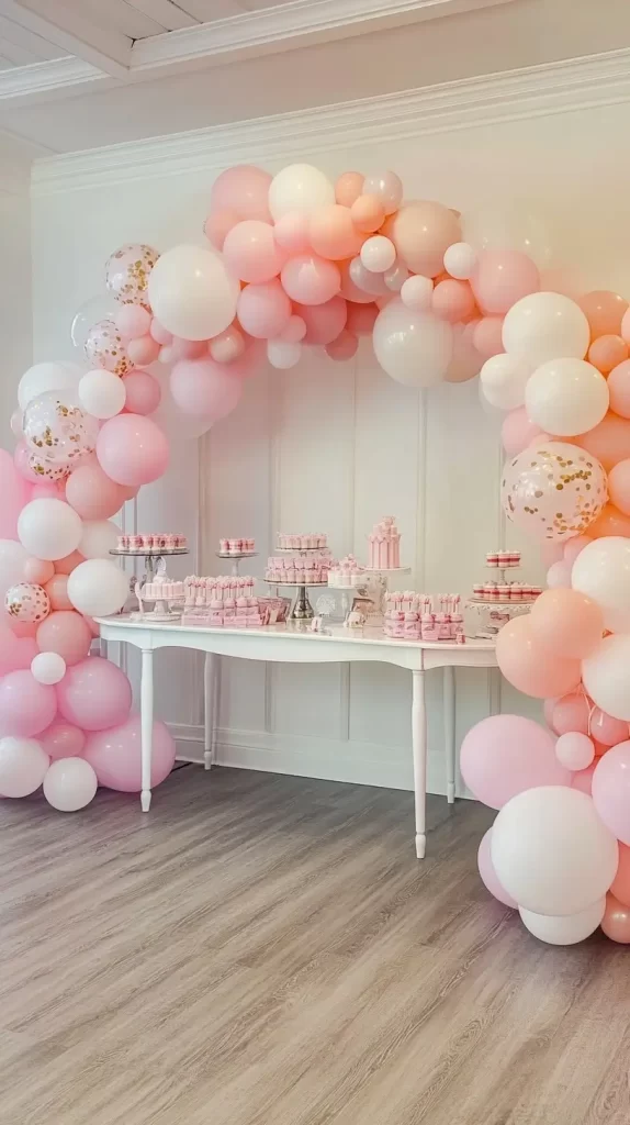 balloon arch over a food table