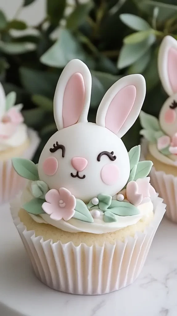 cute bunny decoration on icing with flowers