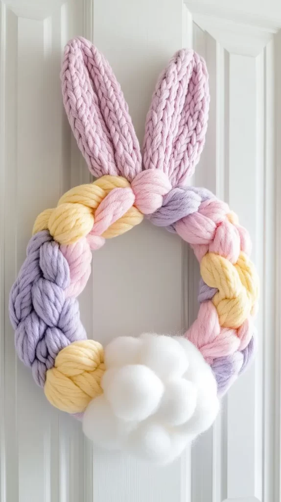 yarn bunny wreath, Easter crafts