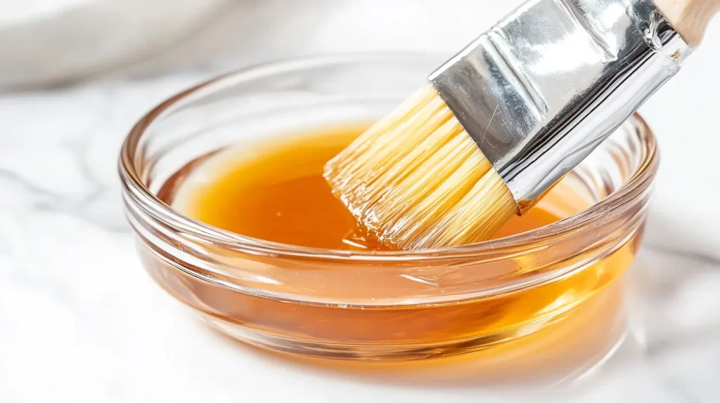 honey maple glaze in a clear dish with a brush