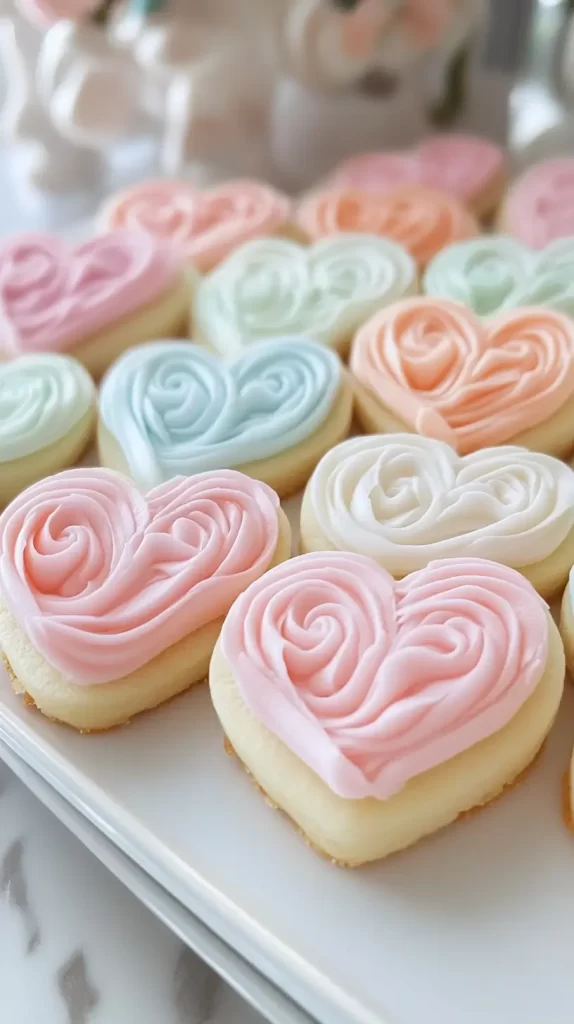 iced heart-shaped cookies with pastel icing