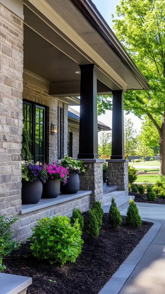 privacy wall on porch with potted plants