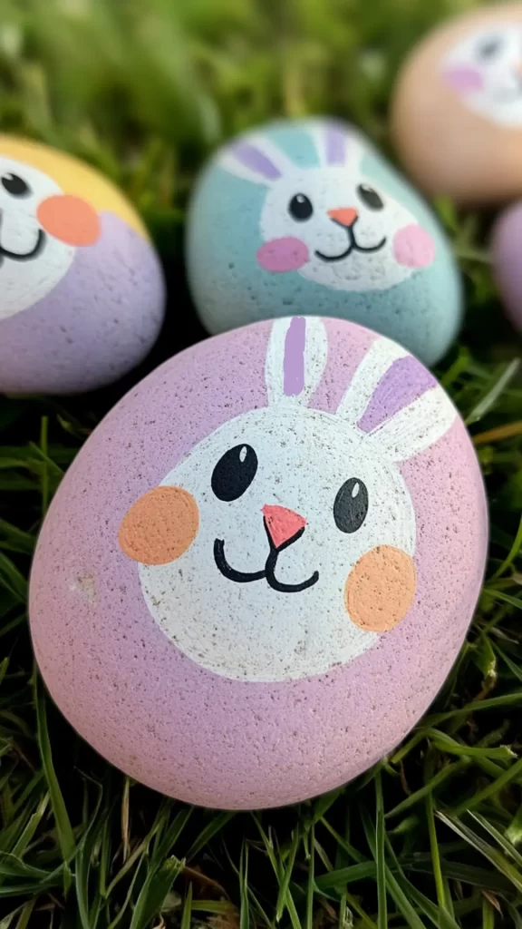 painted rocks to look like cute bunnies