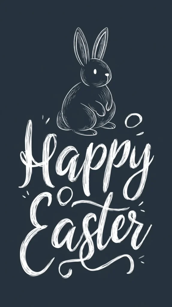 black and white happy easter message, with chalk bunny