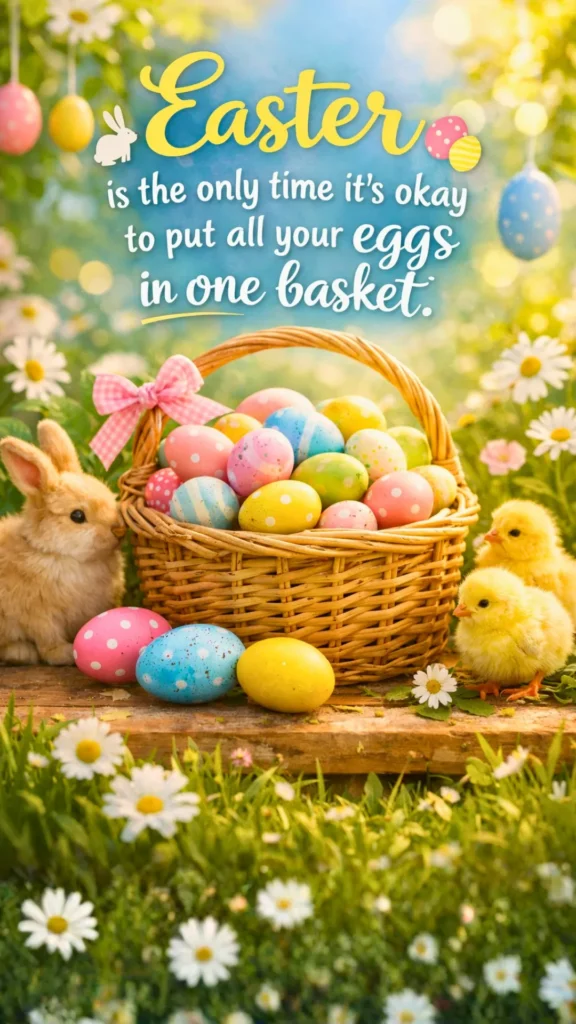 message for Spring, cartoon, Easter basket