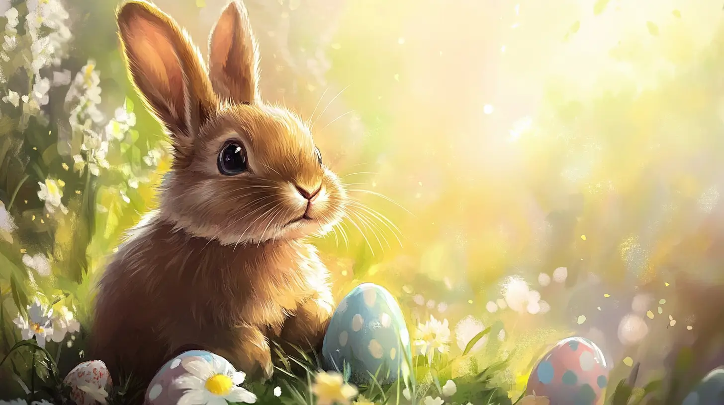 bunny with colorful eggs, Happy Easter
