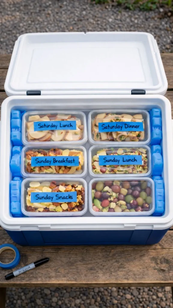 cooler with labeled meals per day
