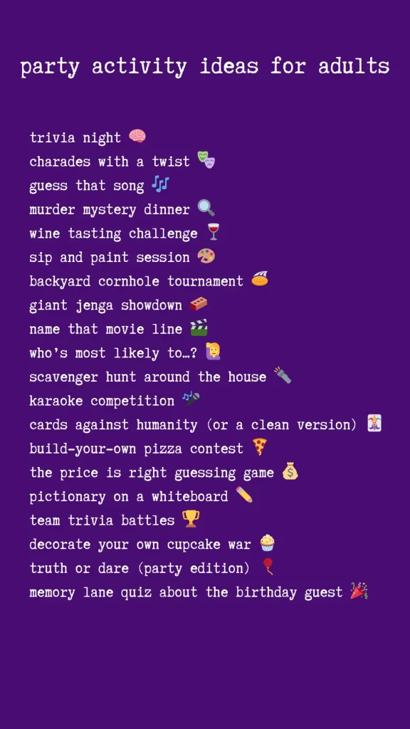 adult birthday party activities