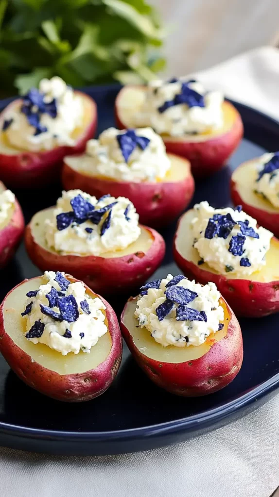 deviled potatoes, red white and blue theme