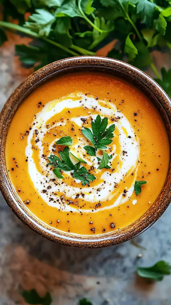 roasted butternut squash soup with a swirl of cream