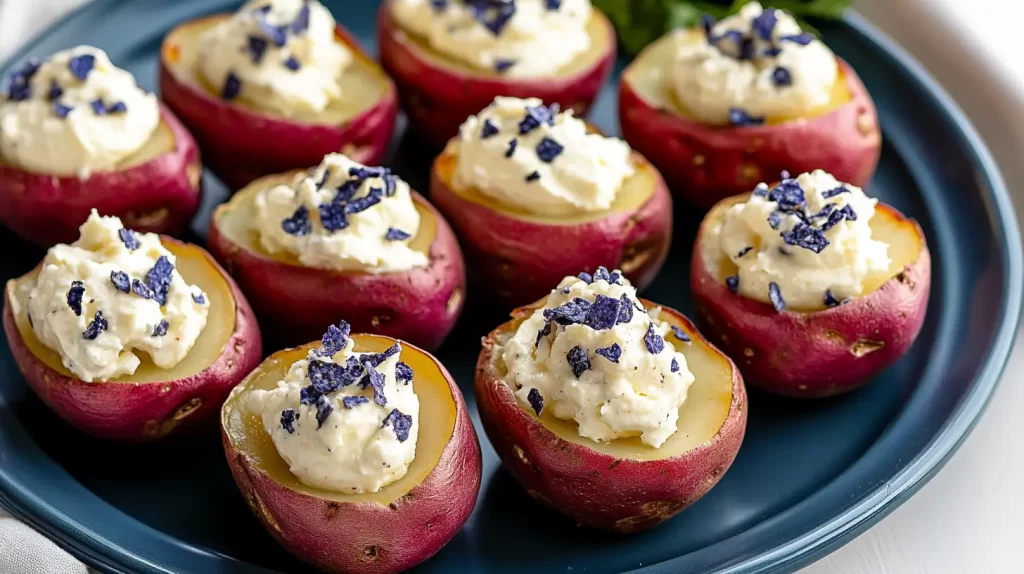 deviled potatoes, red white and blue theme