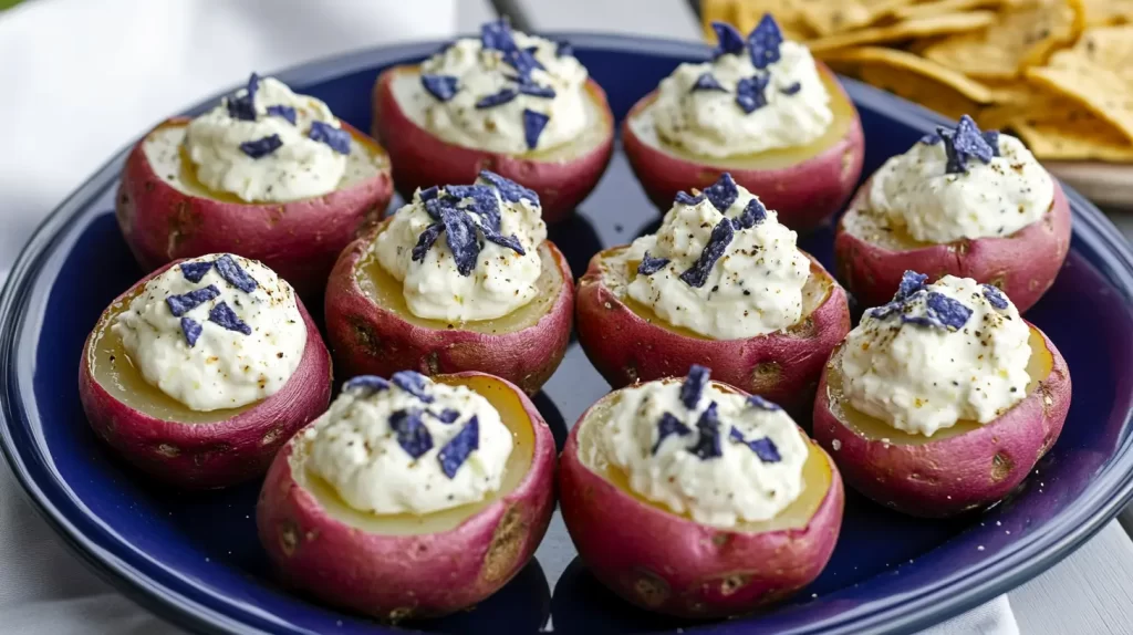 deviled potatoes, red white and blue theme