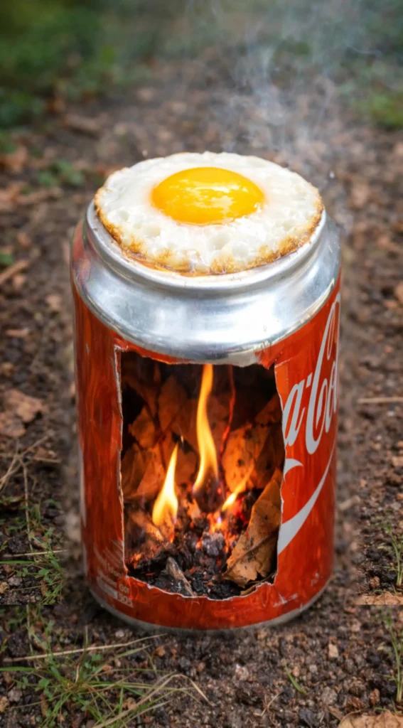 hobo stove, coke can cooking egg