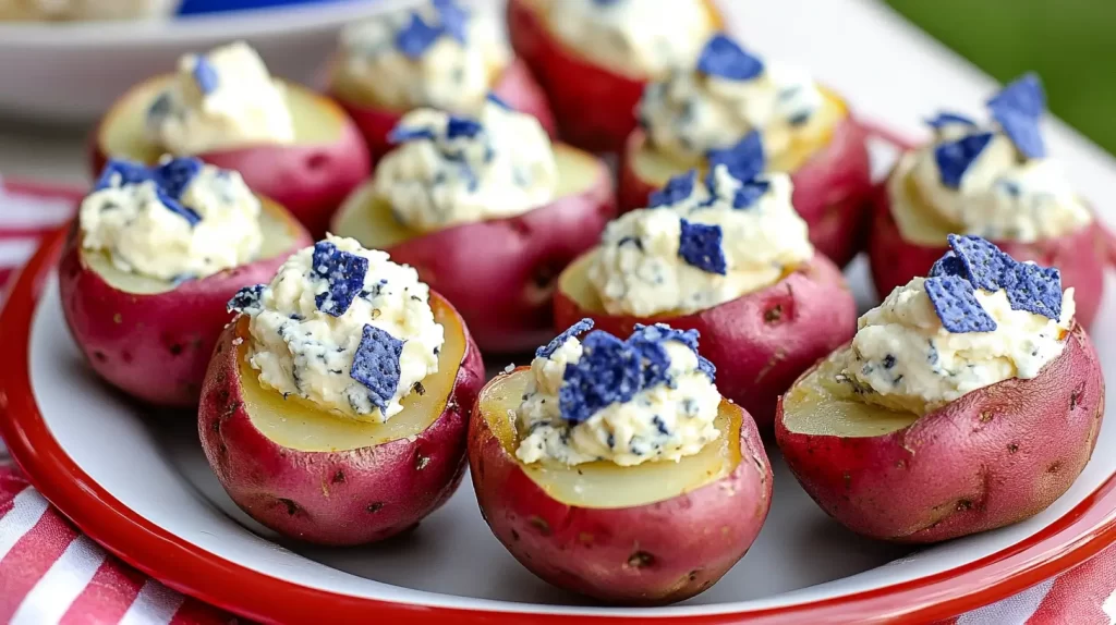 deviled potatoes, red white and blue theme
