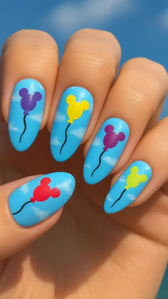 Mickey head-shaped balloons manicure
