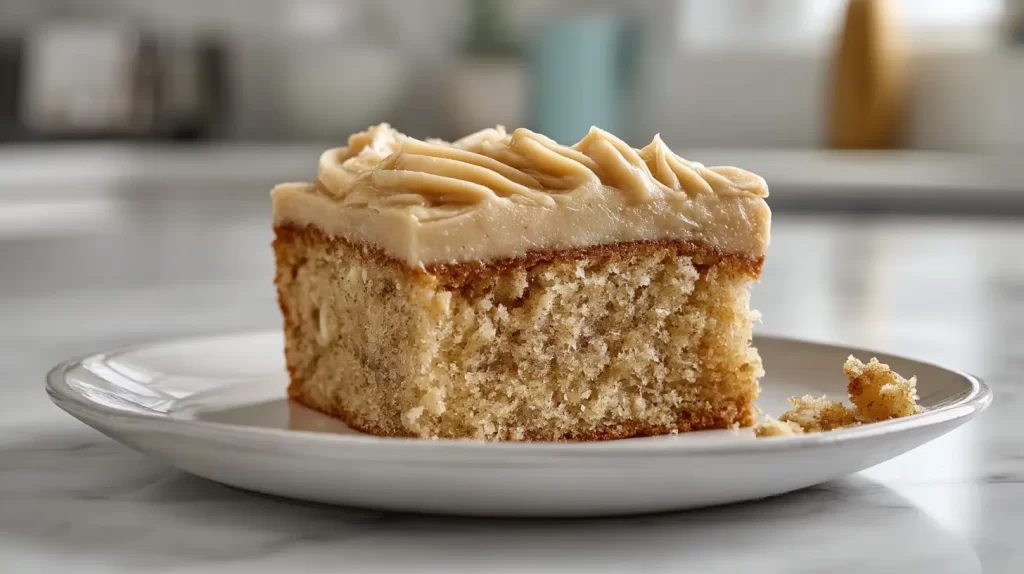 slice of banana cake with maple icing