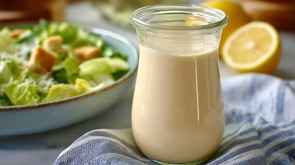 caesar dressing in a glass container